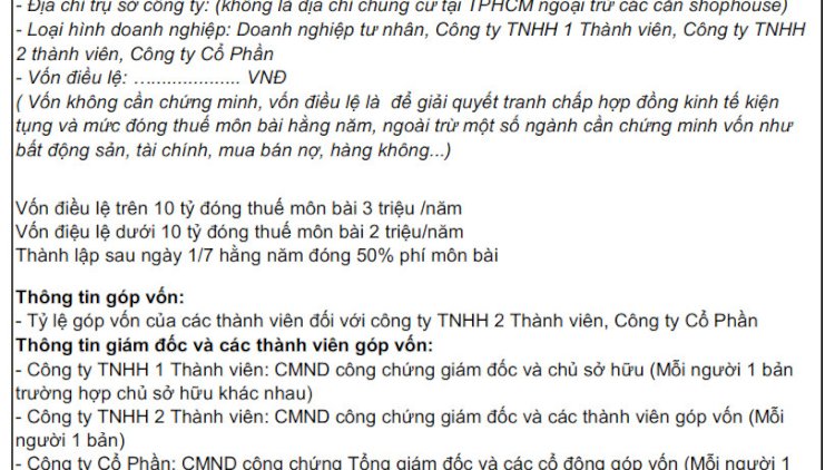 Thành lập công ty tại quận 1 trọn gói giá rẻ